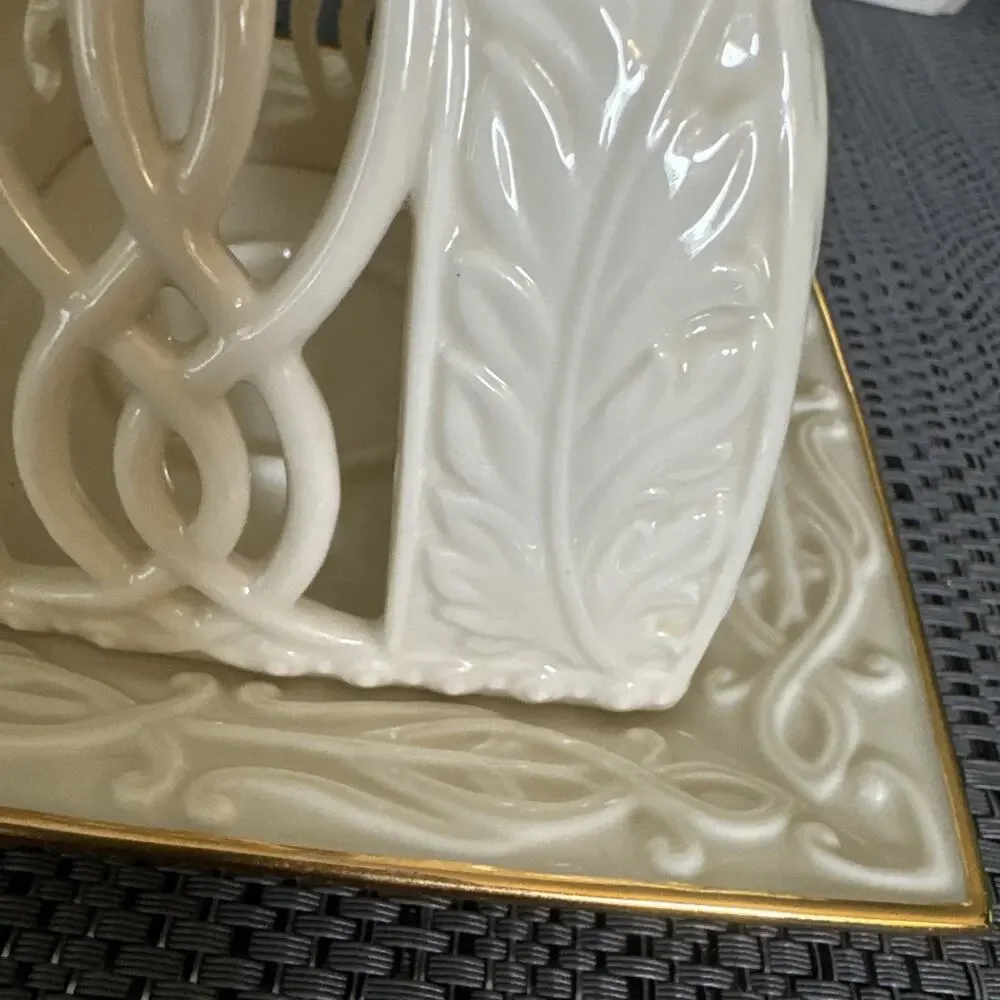 Lenox Illuminations Pierced Tealight Gold Rimmed Square Base Candle Holder